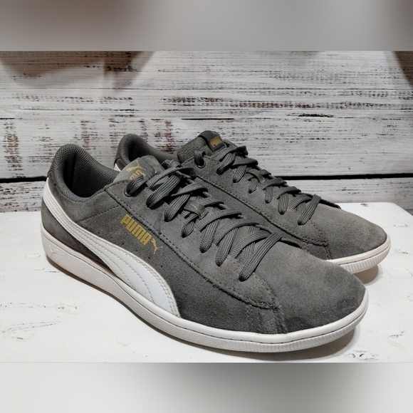 Puma Vikky Suede Sneakers Gray White – Size 10 – Low Profile Classic Court Style - Picture 7 of 7
